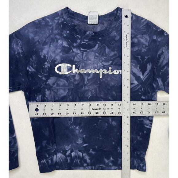 Champion Reverse Weave Crewneck Sweatshirt Women XS Blue Tie Dye Logo - Picture 5 of 5